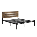 Side angle of low-profile black metal queen platform bed