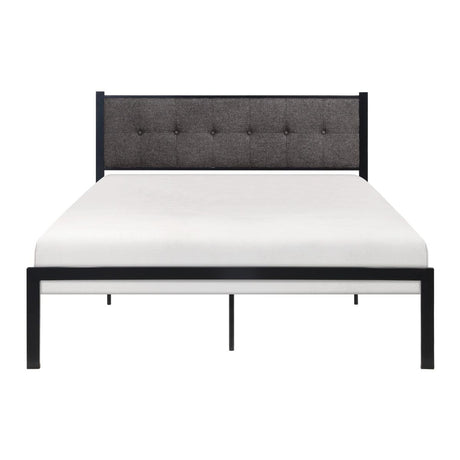 Samuel Gray gray tufted upholstered queen platform bed front view