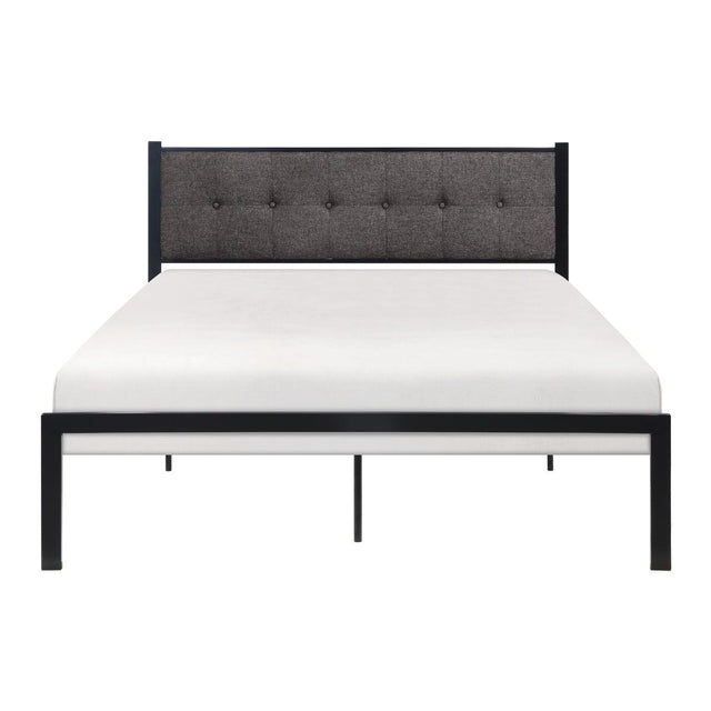 Samuel Gray gray tufted upholstered queen platform bed front view