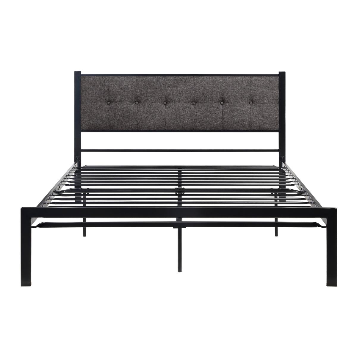 Samuel Gray gray tufted upholstered queen platform bed angled front view