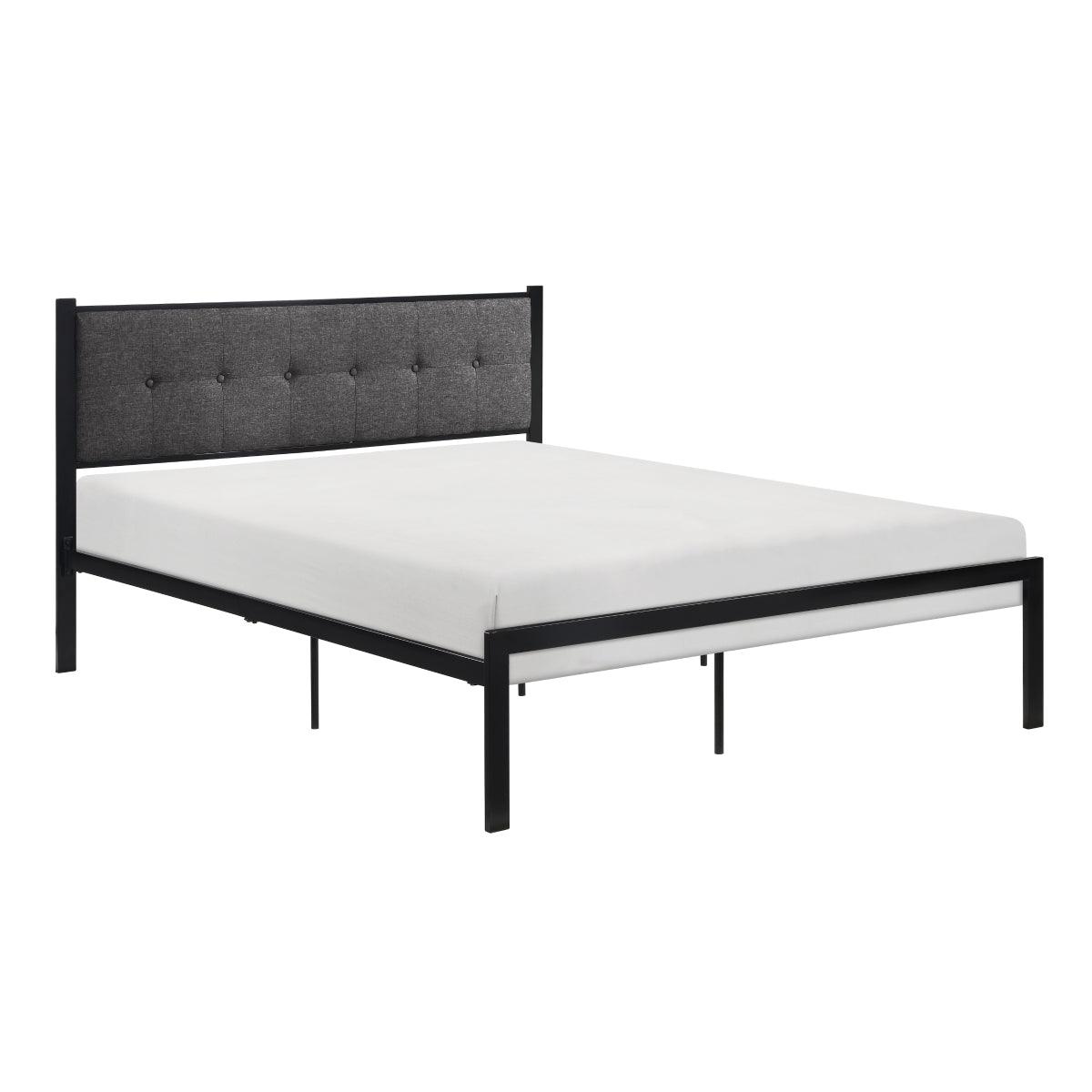 Samuel Gray gray tufted upholstered queen platform bed side view