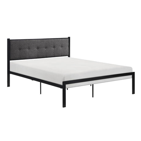 Samuel Gray gray tufted upholstered queen platform bed side view