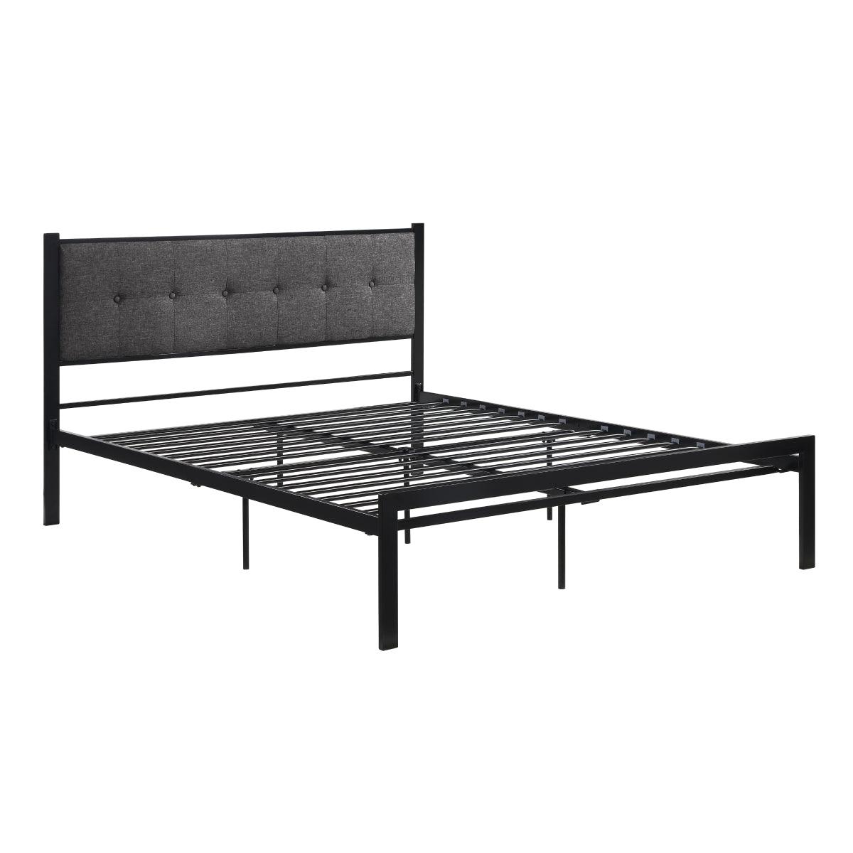 Samuel Gray gray tufted upholstered queen platform bed close side detail
