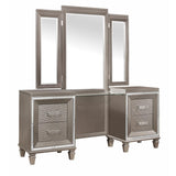 Tamsin Silver Gray Contemporary Vanity Dresser front view with tri-panel mirror