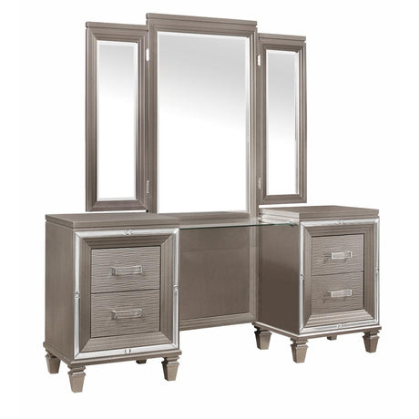 Tamsin Silver Gray Contemporary Vanity Dresser front view with tri-panel mirror