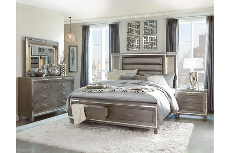 Main view of Tamsin Silver Gray Faux Leather LED Storage Platform Bedroom Set bed