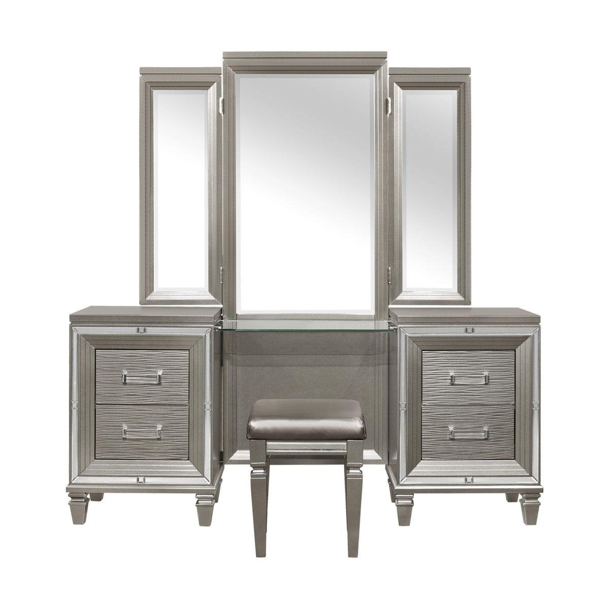 Tamsin vanity dresser angled view showing drawers and mirror