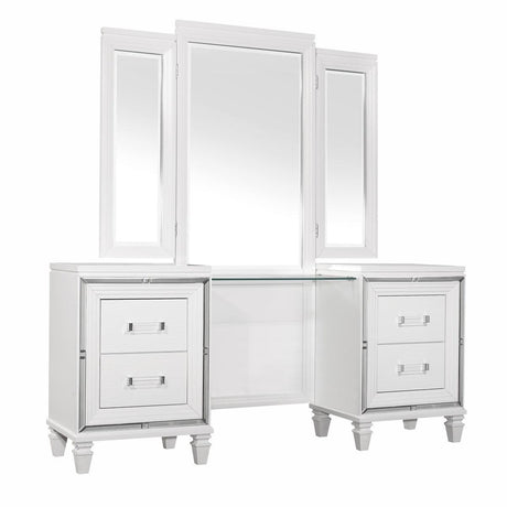 Tamsin White Metallic Vanity Dresser with Mirror front view