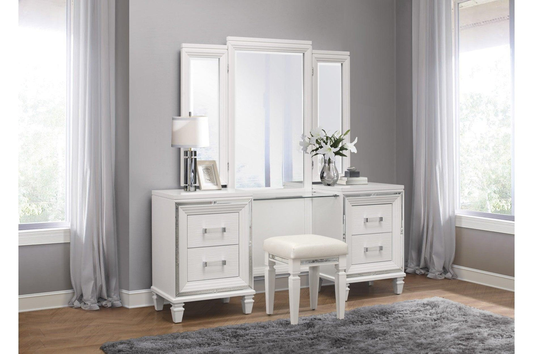 side view of Tamsin White faux leather LED storage platform bed