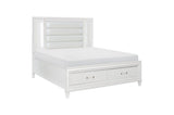 angled view of Tamsin White faux leather LED storage platform bed