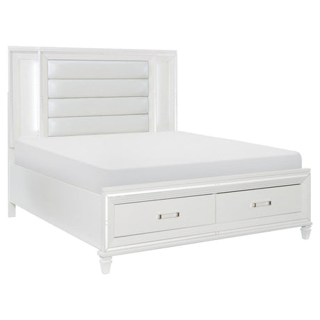 Tamsin White Faux Leather Upholstered Queen Platform Bed - Angled Side View