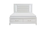 bedroom view of Tamsin White faux leather LED storage platform bed
