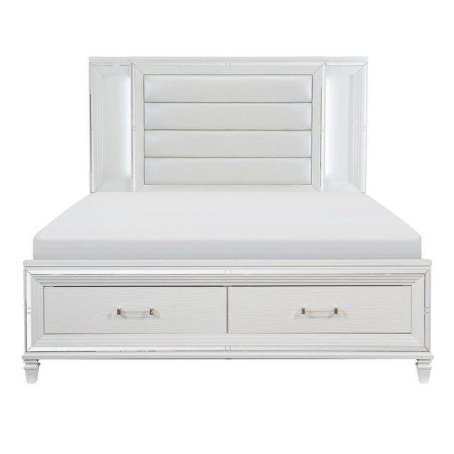 Tamsin White Faux Leather Upholstered Queen Platform Bed - Front View