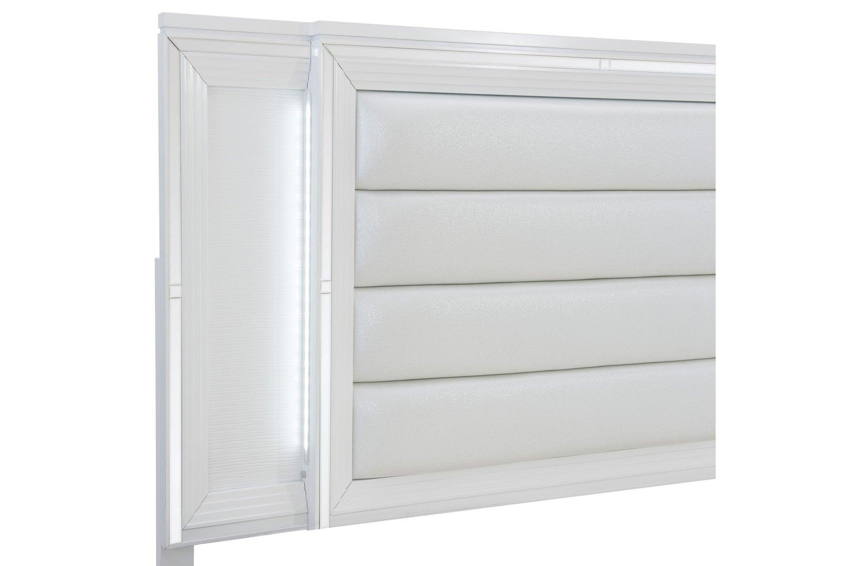 LED lighting feature on Tamsin White faux leather bed
