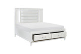 open storage view of Tamsin White faux leather LED storage platform bed