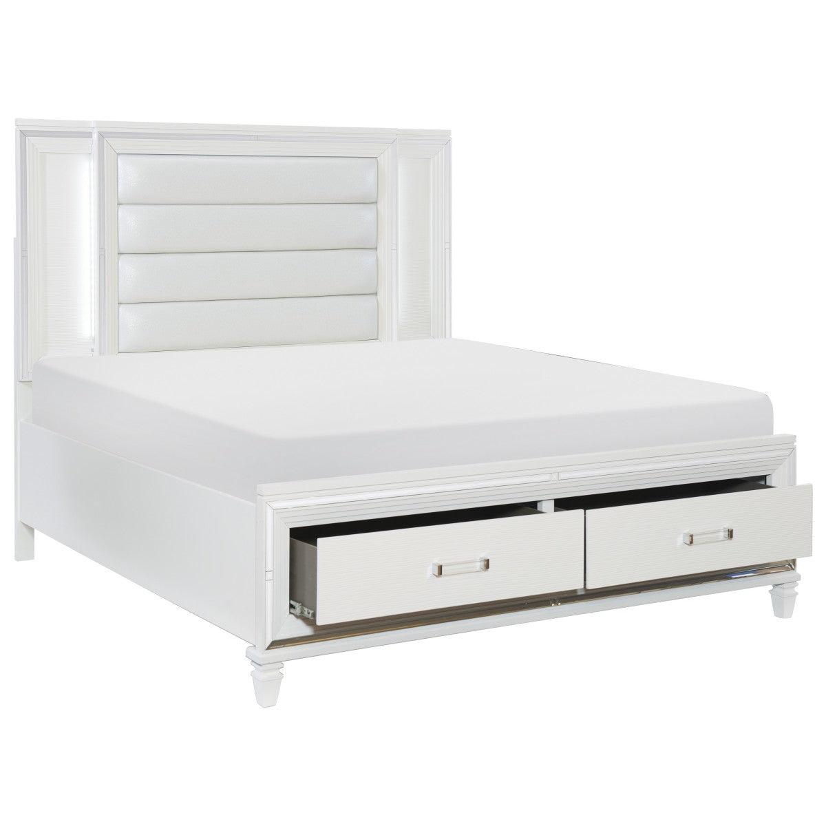 Tamsin Queen Platform Bed Footboard Storage Drawers Open