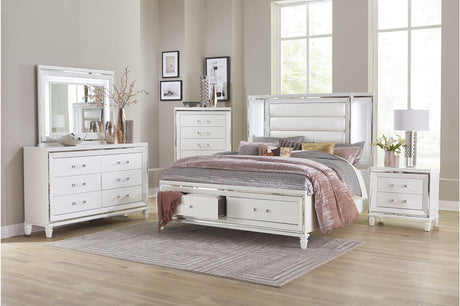 main view of Tamsin White faux leather LED storage platform bed