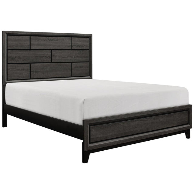 Side view of Davi Gray Youth Queen Panel Bed with faux wood grain