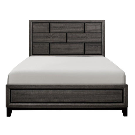 Davi Gray King Panel Bed front view with gray faux wood veneer finish