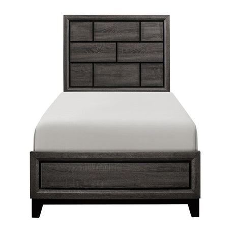 Davi Gray faux wood veneer twin bed front view