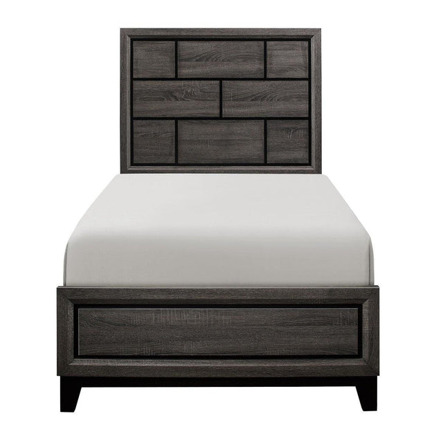 Davi Gray faux wood veneer twin bed front view
