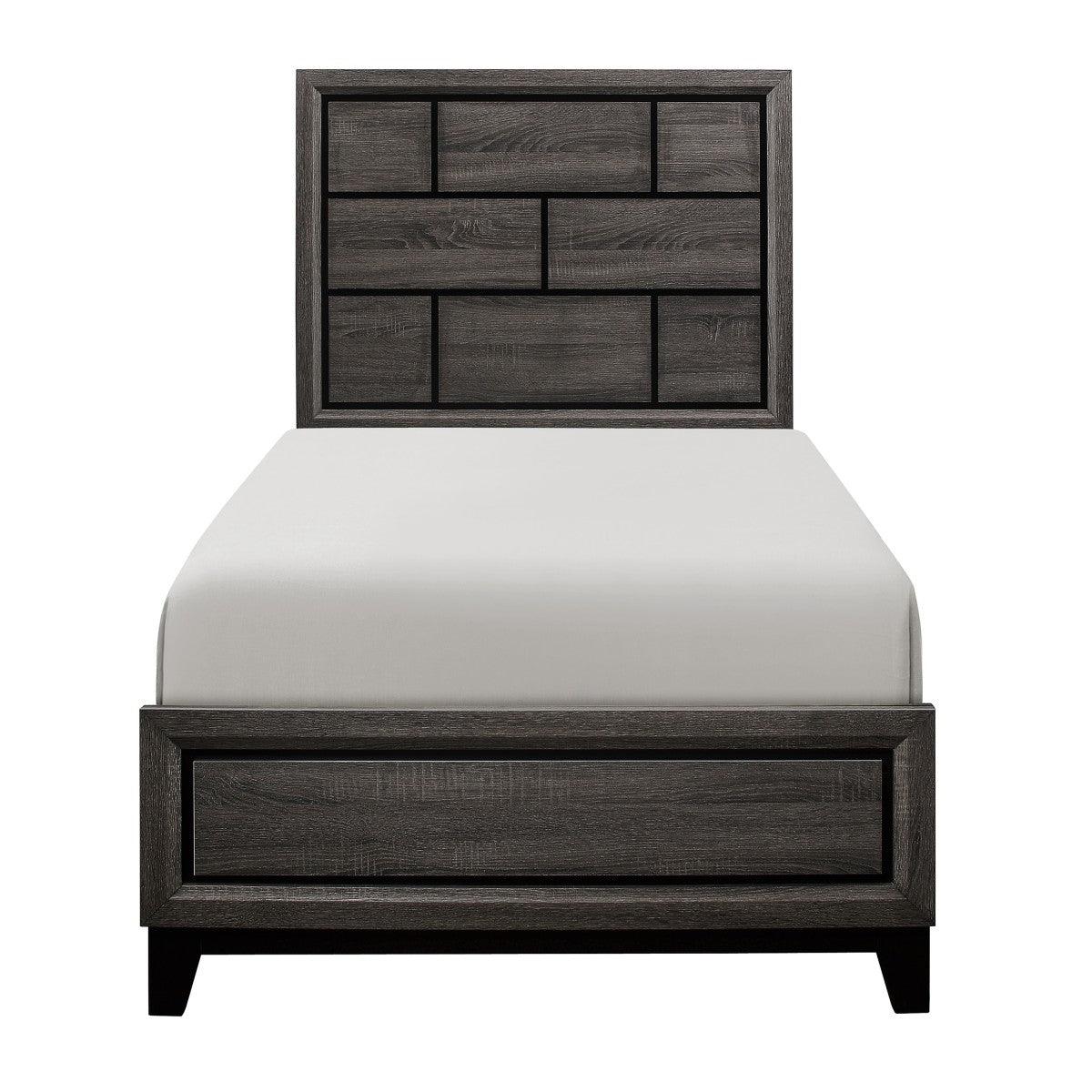 Davi Gray Youth Twin Panel Bed front view in gray faux wood veneer