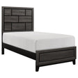 Davi Gray Youth Twin Panel Bed angled side view showing headboard and footboard