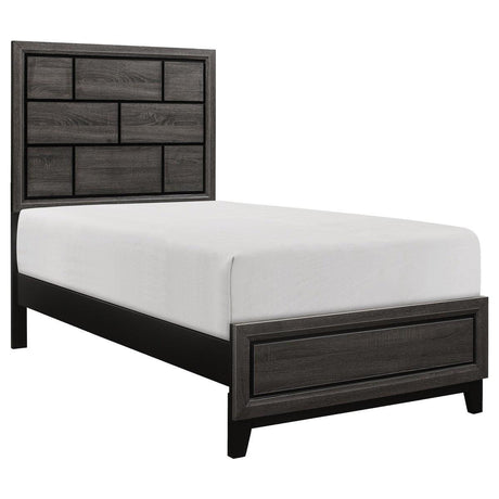 Davi Gray Youth Twin Panel Bed angled side view showing headboard and footboard