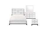Davi White Panel Bedroom Set with bed, dresser, mirror, nightstand, and chest in white
