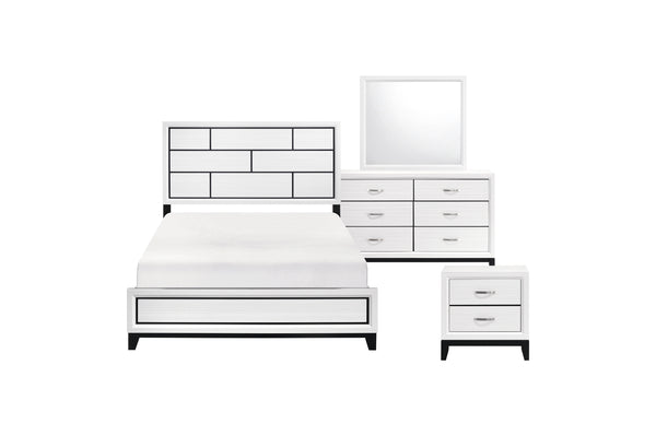 Davi White Panel Bedroom Set with bed, dresser, mirror, nightstand, and chest in white