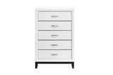 Davi White Panel Bedroom Set with bed, dresser, mirror, nightstand, and chest in white