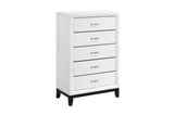 Davi White Panel Bedroom Set with bed, dresser, mirror, nightstand, and chest in white