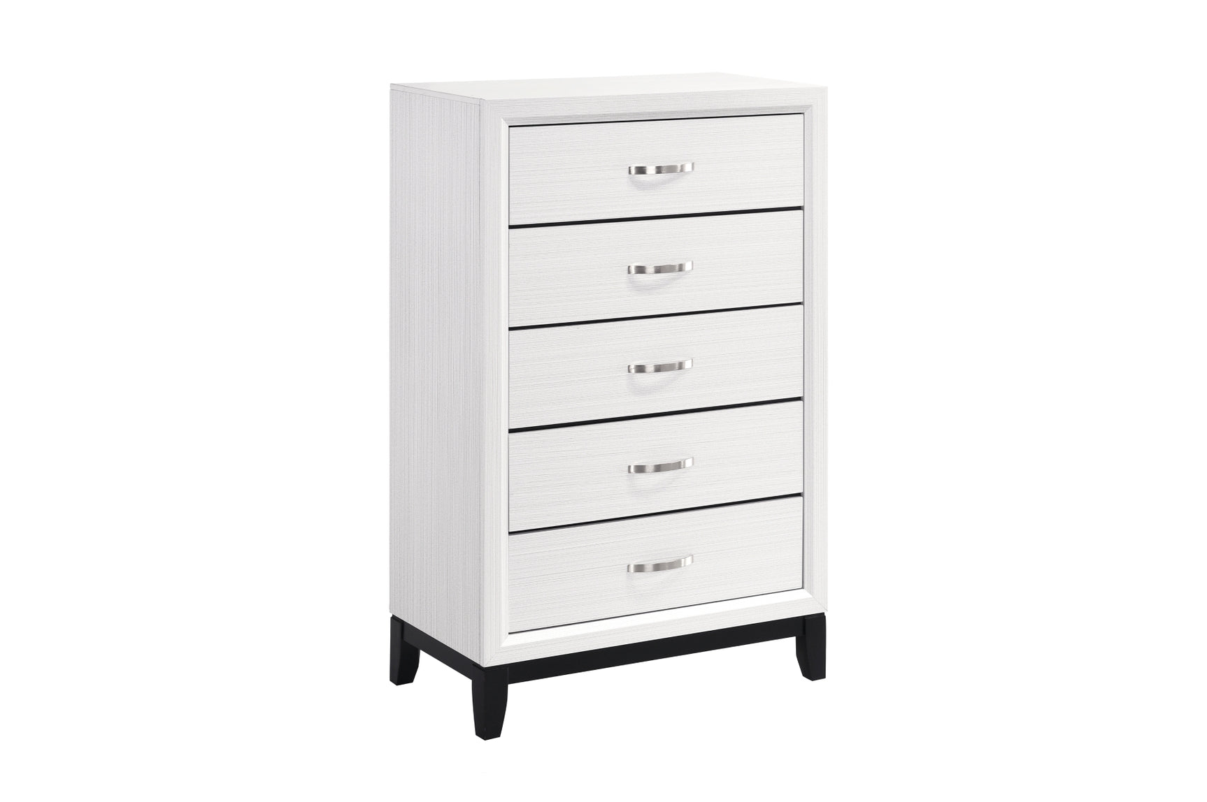 Davi White Panel Bedroom Set with bed, dresser, mirror, nightstand, and chest in white