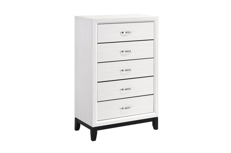 Davi White Panel Bedroom Set with bed, dresser, mirror, nightstand, and chest in white
