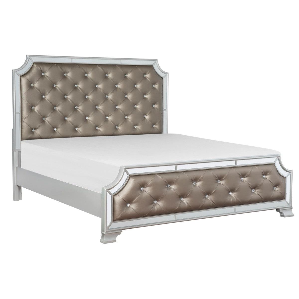 Avondale Gray Modern Wood Engineered Wood Glass Faux Leather Upholstered Tufted Queen Panel Bed - Ella Furniture