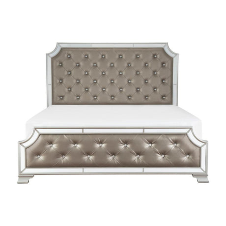 Avondale Silver King Panel Bed front view showing tufted headboard and silver finish