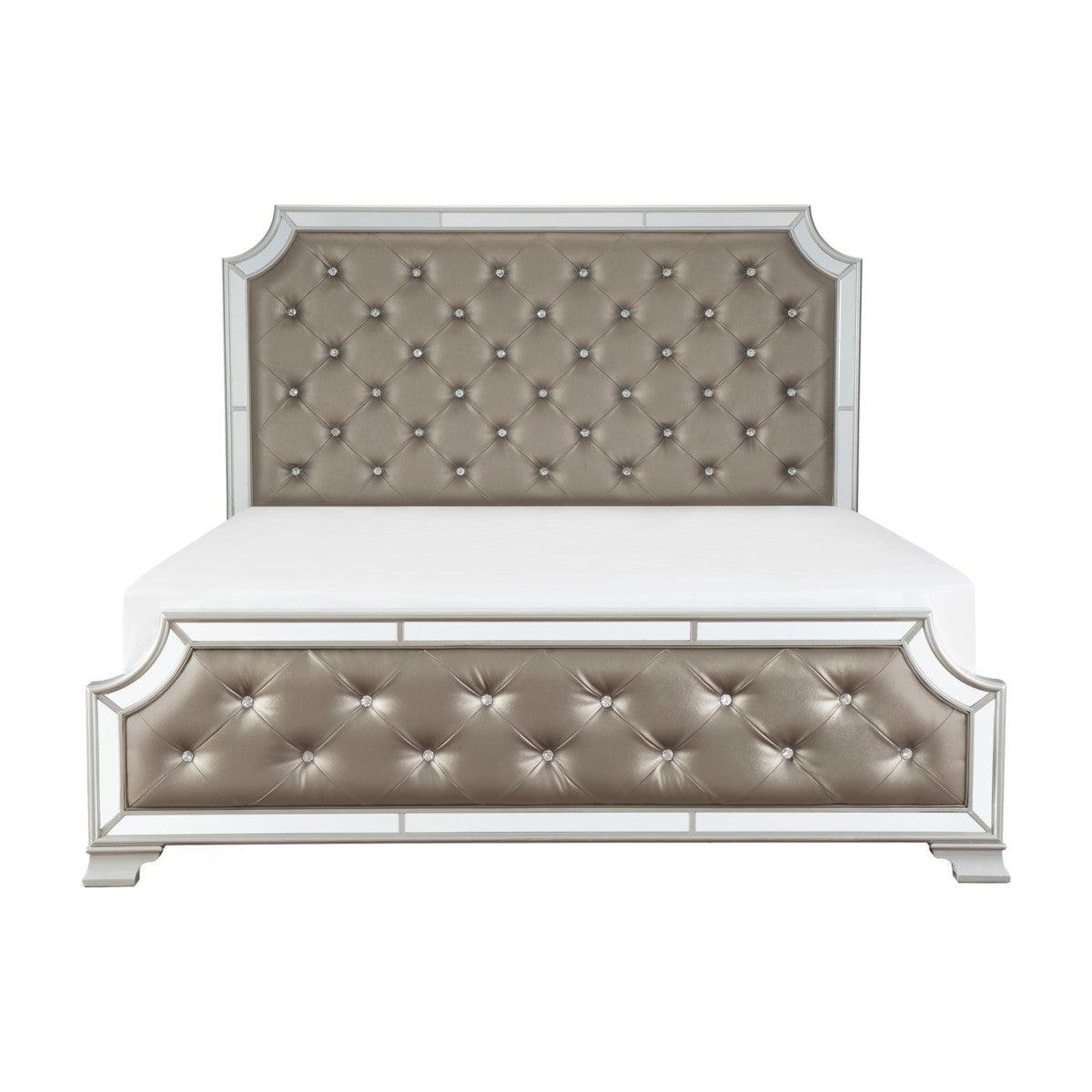 Avondale Silver Modern Wood Engineered Wood, Glass Faux Leather Upholstered Tufted King Panel Bed - Ella Furniture