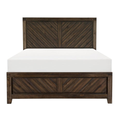 Parnell Distressed Espresso Queen Panel Bed front view with panel headboard