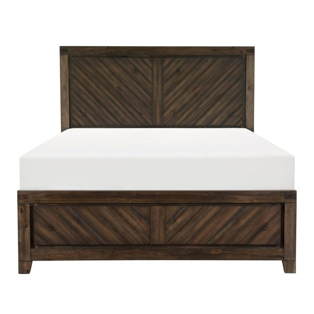 Parnell Distressed Espresso Queen Panel Bed front view with panel headboard