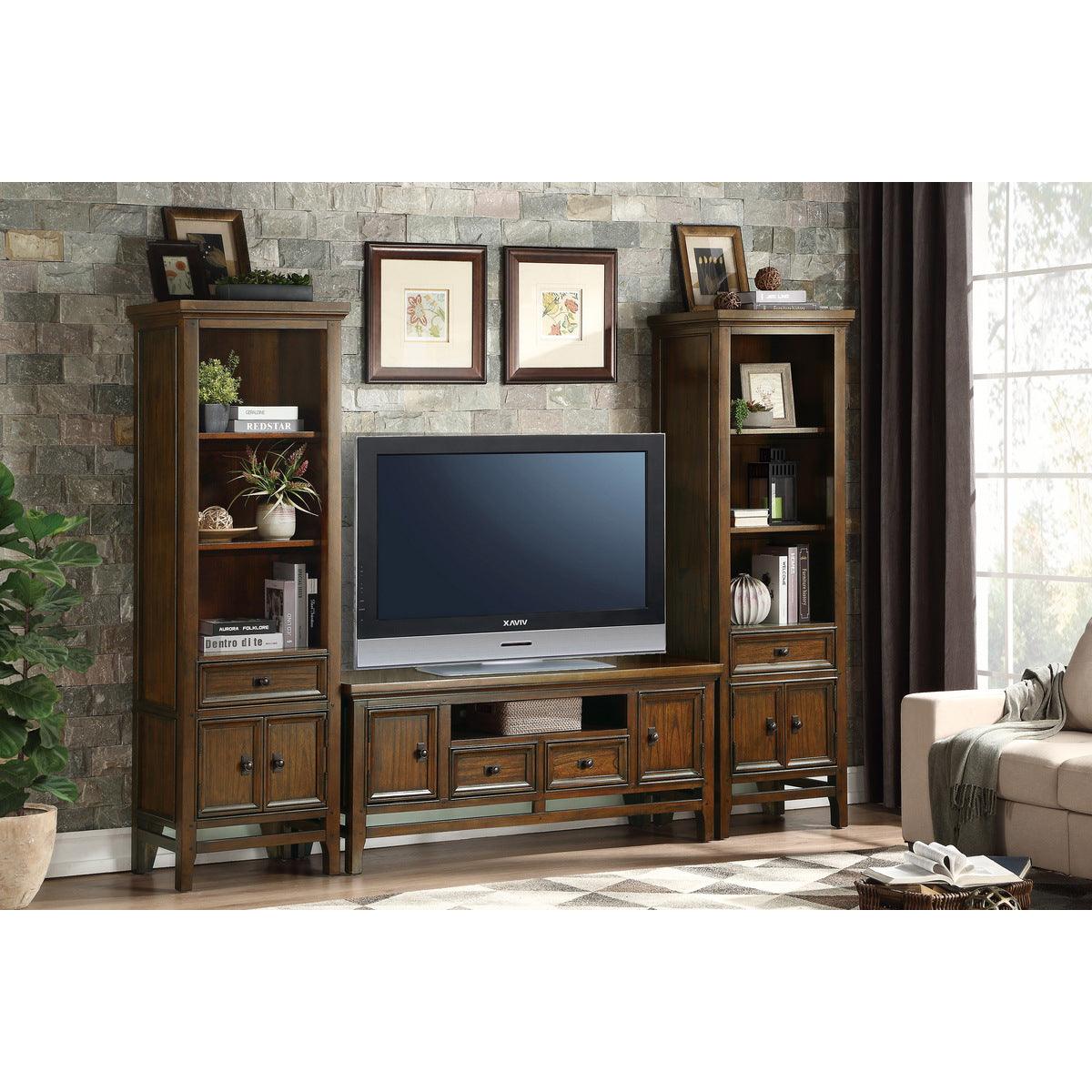 Frazier Park Brown Cherry Mindy Veneer Wood And Engineered Wood Side Pier 2 Upper Fixed Shelves - Ella Furniture