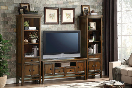 Frazier Park TV Stand front view in brown cherry finish