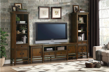 Frazier Park Brown Cherry Traditional Veneer TV Stand front angle