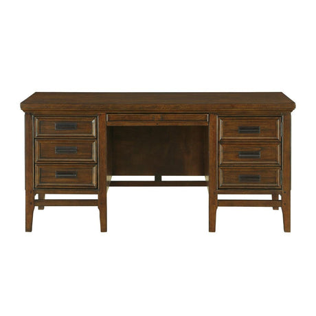 Frazier Park Executive Desk front view showing drawers and keyboard tray