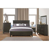 Blaire Charcoal Gray King Panel Bed styled in bedroom