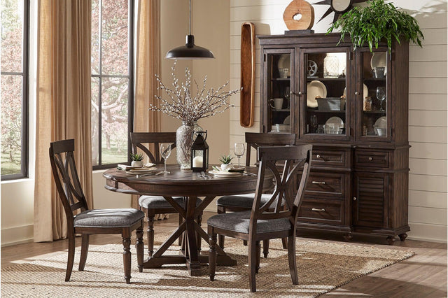Cardano Charcoal Traditional Solid Wood And Veneers Fabric Upholstery Seat Round Dining Room Set - Ella Furniture