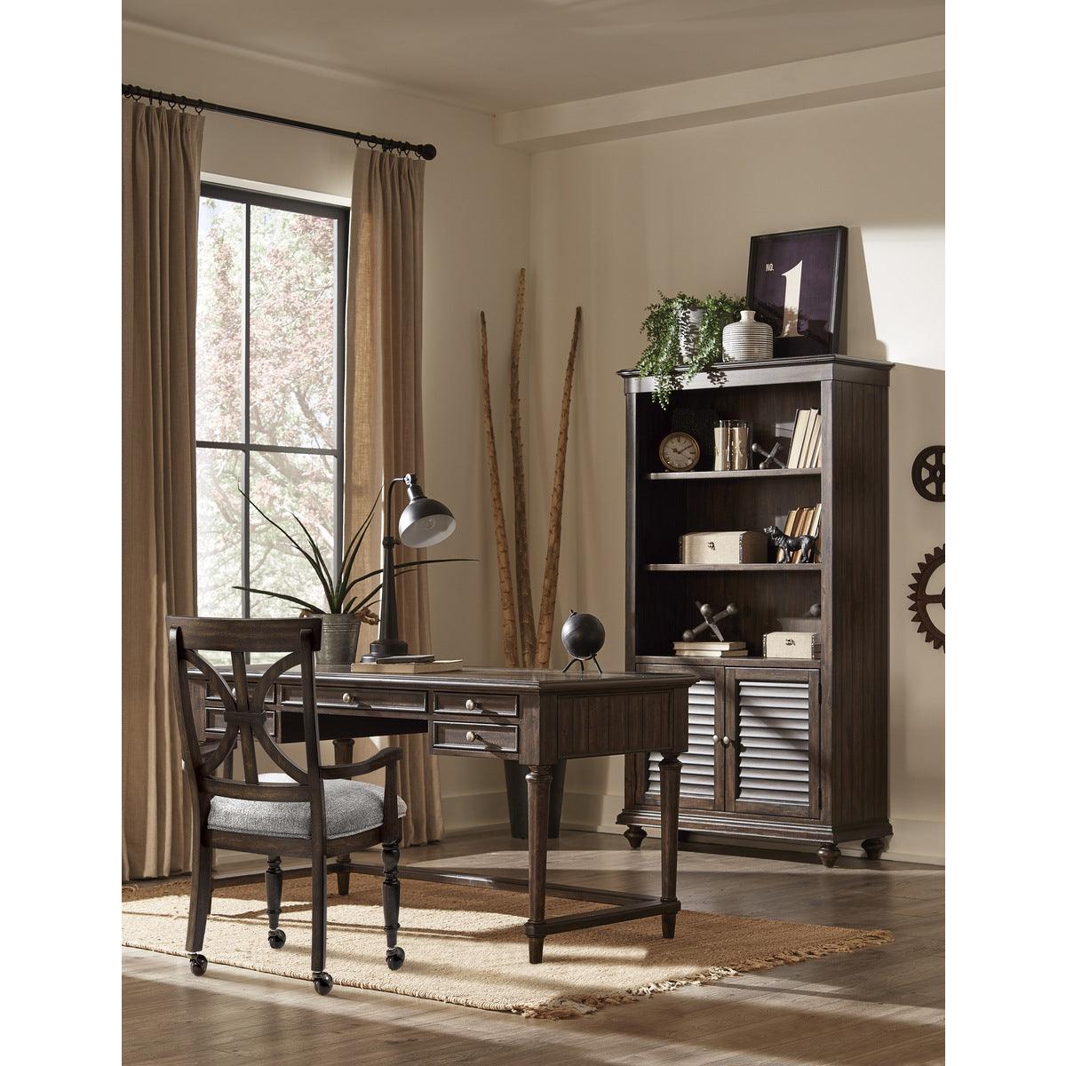 Cardano Driftwood Charcoal Acacia Veneer Wood And Engineered Wood Bookcase 3 Upper Open Shelves - Ella Furniture