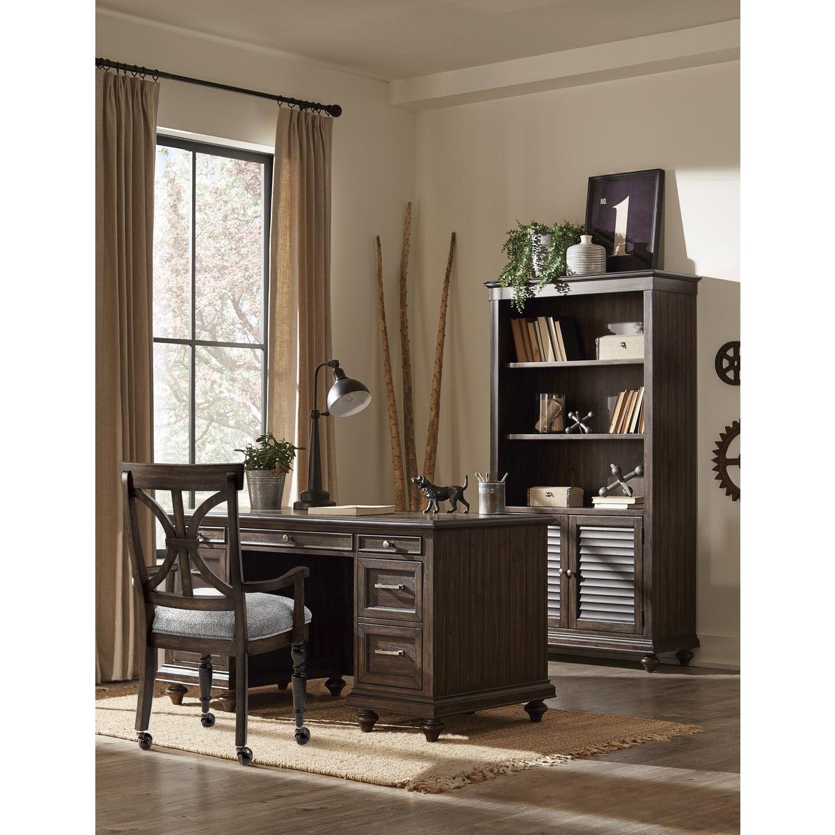 Cardano Driftwood Charcoal Acacia Veneer Wood And Engineered Wood Bookcase 3 Upper Open Shelves - Ella Furniture