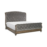 Close-up of velvet fabric upholstery on Rachelle Sleigh Bed