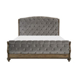 Rachelle Gray Velvet Tufted Queen Sleigh Bed angled view