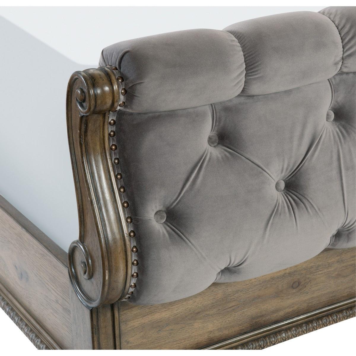 Rachelle Sleigh Bed footboard with tufting and wood frame